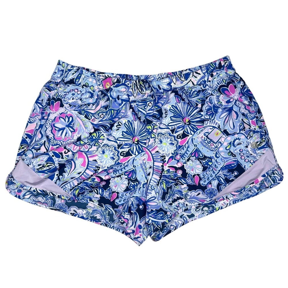 Lilly Pulitzer Luxletic Ocean Trail Shorts L Namastay In The Jungle Elephant